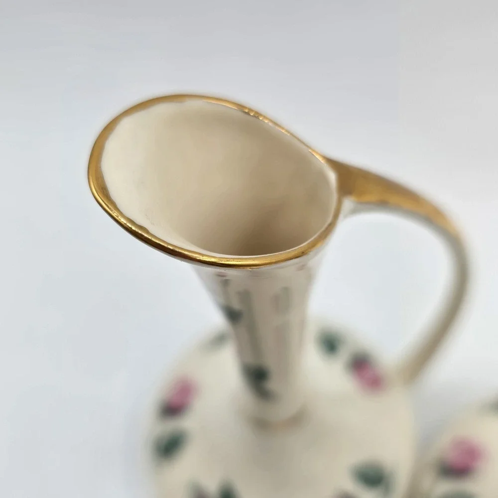 2 Vintage Kaolena California Porcelain Pitcher Bud Vase Hand Decorated 6.25